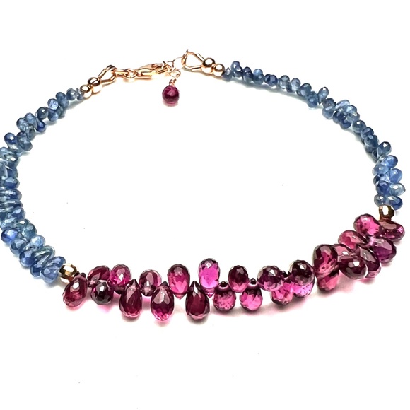 Handcrafted Natural Rhodolite Garnet Sapphire Bracelet Solid 14K Rose Gold - Picture 3 of 10